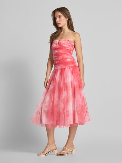 LACE & BEADS Knielange cocktailjurk met V-hals Felroze - 1