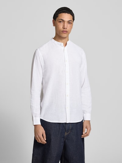 ONLY & SONS Slim Fit Freizeithemd aus Baumwoll-Leinen-Mix Modell 'CAIDEN' Weiss 4