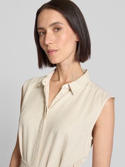 ICHI Hemdblusenkleid aus Leinen-Viskose-Mix mit Bindegürtel Beige 3