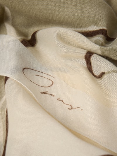 Produktfoto, Schal mit Logo-Print Modell 'Anekki' von Opus aus Satin in Creme und Braun, Rechteckig, feine glatte Satin-Haptik, Breite 120 cm, Länge 120 cm