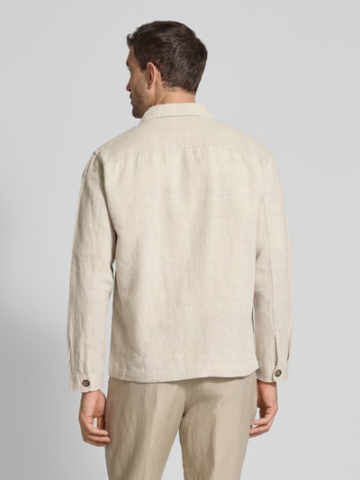 SELECTED HOMME Kurtka koszulowa lniana o kroju regular fit z kołnierzykiem typu kent model ‘LEROY SUN’ Beżowy 5