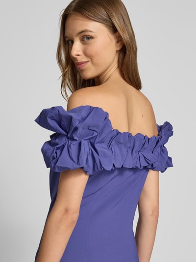 YAS Cocktailjurk met carmenhals, model 'CARRIE' Bleu - 3