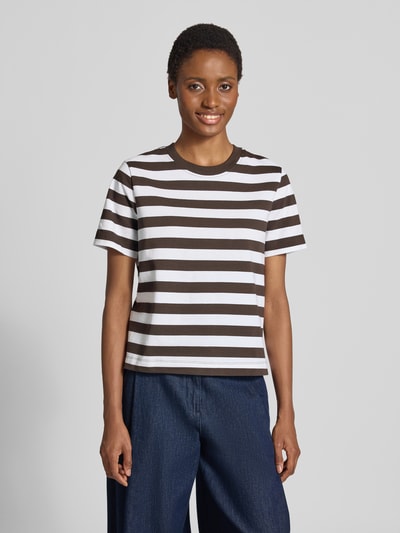 Selected T-shirt o kroju boxy fit z czystej bawełny model 'ESSENTIAL' Ciemnobrązowy 4