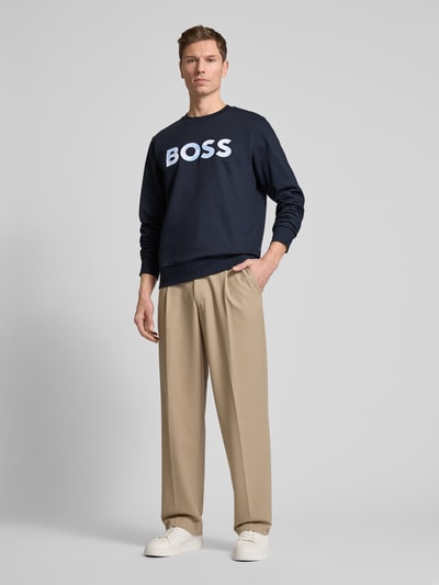 BOSS Sweatshirt met labelstitching, model 'Soleri' Marineblauw - 1