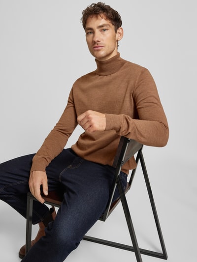 JOOP! Collection Rollkragenpullover aus reiner Schurwolle mit Teilungsnähten Mittelbraun 3