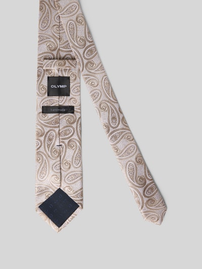 Produktfoto, Seidenkrawatte im Allover-Look (7,5 cm) von OLYMP aus reiner Seide, klassische Form, Label-Detail, Handmade, Breite 8 cm, beige mit Paisleymuster und leicht strukturierter Oberfläche