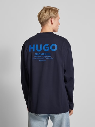 Hugo Blue Longsleeve mit Label-Print Modell 'Nichaboso' Dunkelblau 5