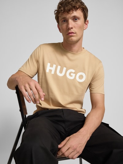 HUGO T-Shirt mit Label-Print Modell 'DULIVIO' Beige 3
