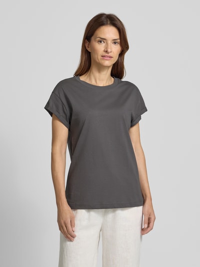 Jake*s Casual T-Shirt mit geripptem Rundhalsausschnitt Dunkelgrau 4