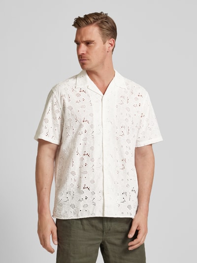 SELECTED HOMME Vrijetijdsoverhemd met broderie anglaise, model 'JAX' Wit - 4