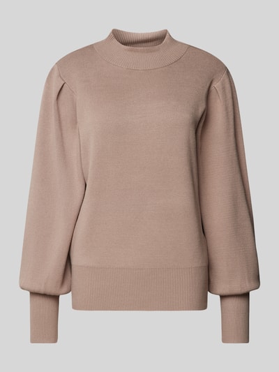 YAS Gebreide pullover met opstaande kraag, model 'FONNY' Taupe - 2