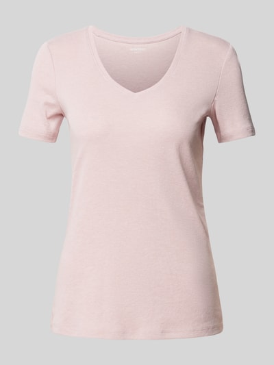 Montego T-shirt met V-hals in effen design Oudroze gemêleerd - 2