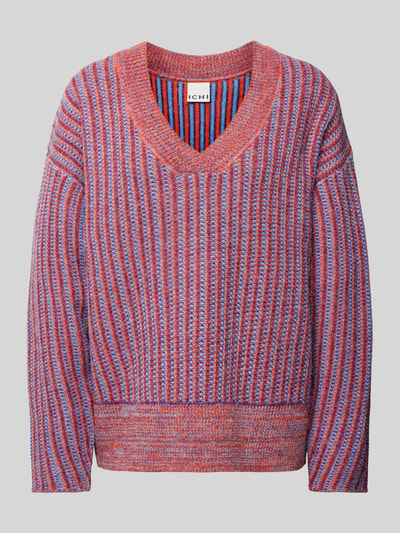 ICHI Gebreide pullover met afgeronde V-hals, model 'NOVO' Oranje - 2