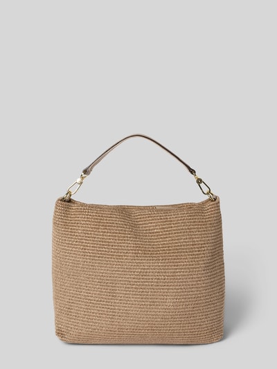 Produktfoto, Handtasche in Flecht-Optik Modell 'Kaia' von Abro, Beige, Logo-Detail, Abnehmbarer Schulterriemen, Maße ca. 35x31x14 cm, Länge Schulterriemen 47 cm.