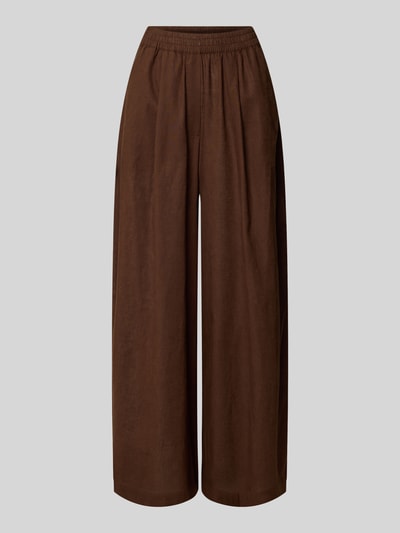 Produktfoto, Wide Fit Leinen-Hose aus Leinen-Mix von Rich & Royal in Braun, glatte Struktur, elastischer Bund, Bundfalten, Damen, Bundweite 35 cm, Innenbeinlänge 76 cm