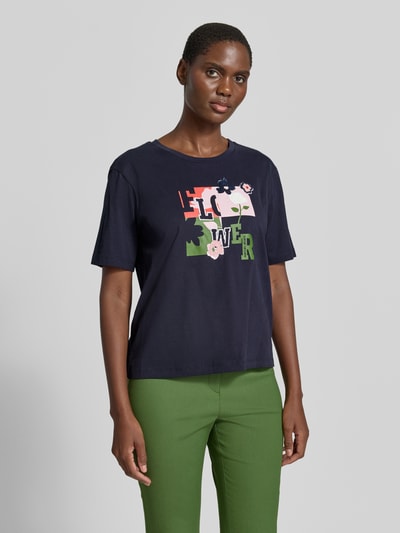 Marc Cain t-shirt o kroju regular fit z czystej bawełny Granatowy 4