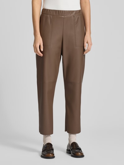 MAX&Co. Regular fit broek in leerlook met steekzakken opzij, model 'CREATIVO' Hazelnoot - 4