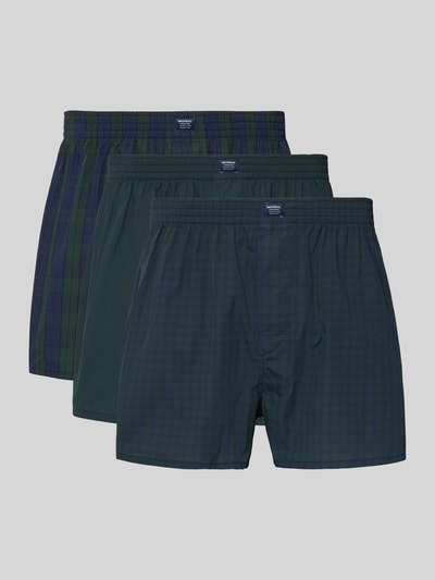 Produktfoto, Boxershorts mit elastischem Bund im 3er-Pack von MCNEAL aus reiner Baumwolle, lockerer Schnitt, dunkle Blau-Grün-Töne, Label-Detail