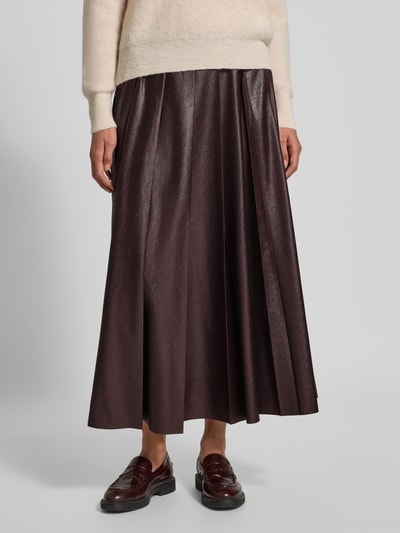Marc Cain Midirok in leerlook met ritssluiting Bordeaux - 4