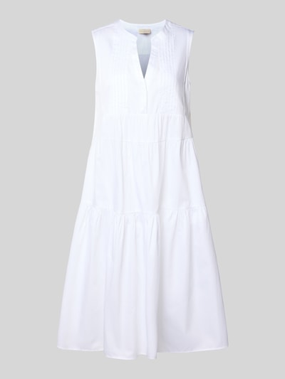 Milano Italy Sukienka midi z kołnierzem z lamówką Biały 2