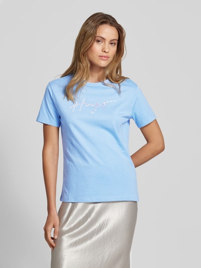 HUGO T-Shirt mit Label-Print Modell 'Damacia' Hellblau 4