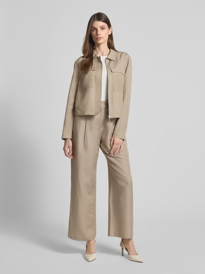s.Oliver BLACK LABEL Relaxed fit wijde broek van een mix van viscose en linnen Taupe - 1