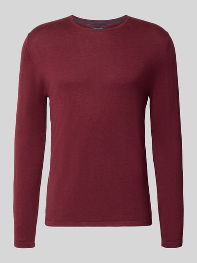 Productfoto, gebreide pullover uit puur katoen met ronde hals van Christian Berg Men, heren, bordeauxrood, slim fit, fijne textuur