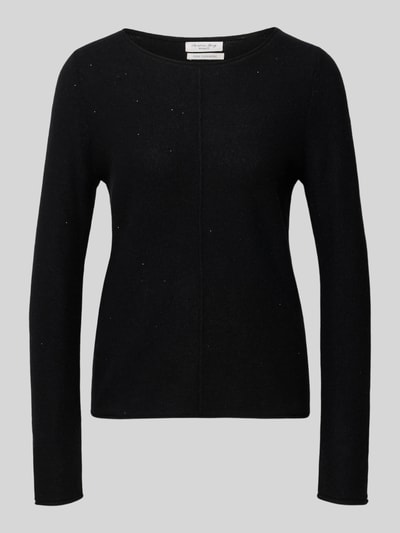 Produktfoto, schwarzes Regular Fit Longsleeve aus Kaschmir-Mix von Christian Berg Woman mit Ziernaht, Rundhalsausschnitt, Langarm, Rückenlänge 56 cm, Ärmellänge 65 cm