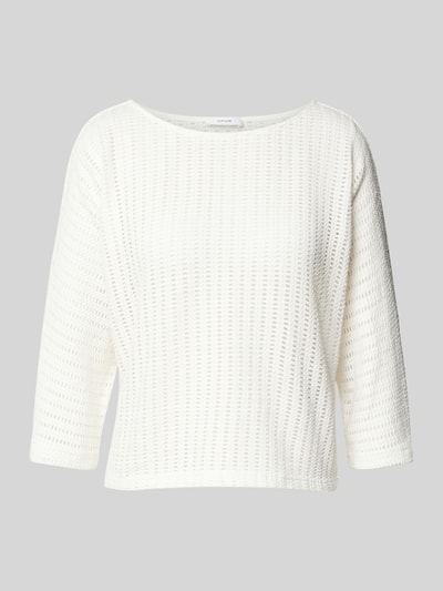 OPUS Sweter z dzianiny z rękawem o dł. 3/4 model ‘Sowi’ Złamany biały 2