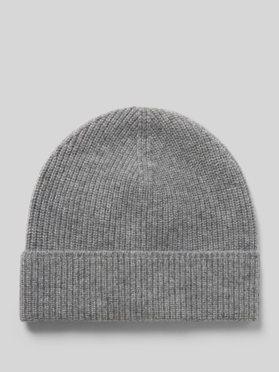 Produktfoto, Strickmütze aus reinem Kaschmir mit breitem Umschlag von Christian Berg Woman in Grau, feine Rippstruktur, weich texturiert.