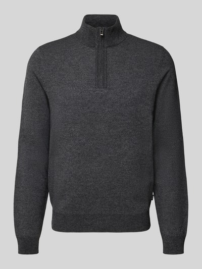 BOSS Bluza z kołnierzem o kroju regular fit z mieszanki żywej wełny i bawełny model ‘HETTORE’ Czarny 2