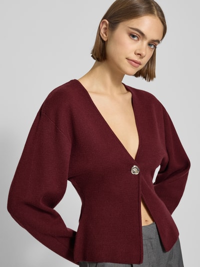 Gina Tricot Kardigan taliowany z zapięciem na guzik Bordowy 3