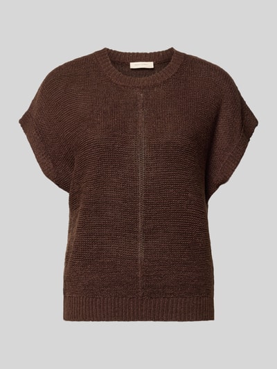Produktfoto, gebreid shirt met kapmouwen en ronde hals, regular fit, model 'Estapper' van FREE/QUENT, dames, bruine kleur, zichtbare structuur