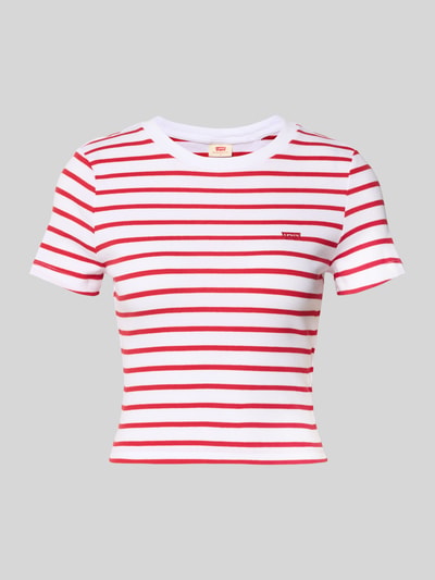 Produktfoto, T-Shirt in Ripp-Optik mit Label-Stitching von Levi's®, weiß-rot gestreift, Baumwoll-Mix mit Rundhalsausschnitt, Slim Fit