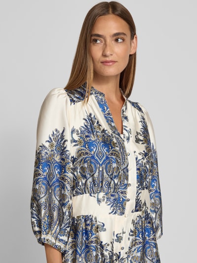 Neo Noir Maxikleid mit Puffärmeln Modell 'STELLAR PAISLEY BORDER' Blau 3