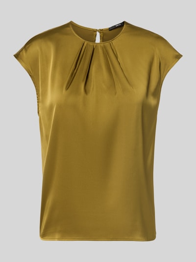 Produktfoto, Regular Fit Bluse aus Satin van zero in goudkleur, elastische materiaalmix, plooien, met korte mouwen, ruglengte bij maat 36: 56 cm