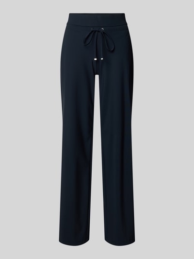 Productfoto, donkerblauwe straight leg jogpants uit hightech jersey met elastische taille en koord, model 'CANDICE' van Raffaello Rossi, dames jogpants