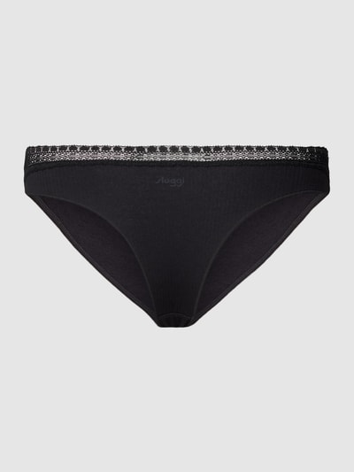 Sloggi String met kant, model 'Go Ribbed' Zwart - 3