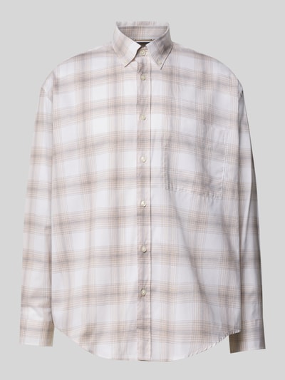 Produktfoto, Relaxed Fit Freizeithemd aus reiner Baumwolle Modell 'CODY' von BOSS, kariertes Muster in Beige und Weiß, glatte Textur