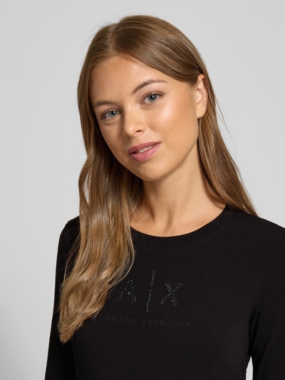 ARMANI EXCHANGE Shirt met lange mouwen, ronde hals en labelprint Zwart - 3