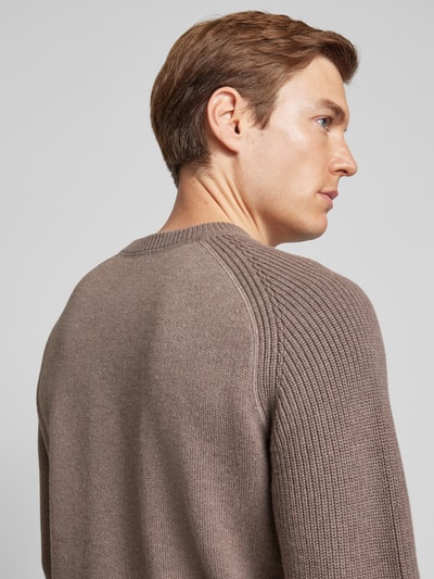 BOSS Gebreide pullover met ribboorden, model 'Ematero' Taupe - 3