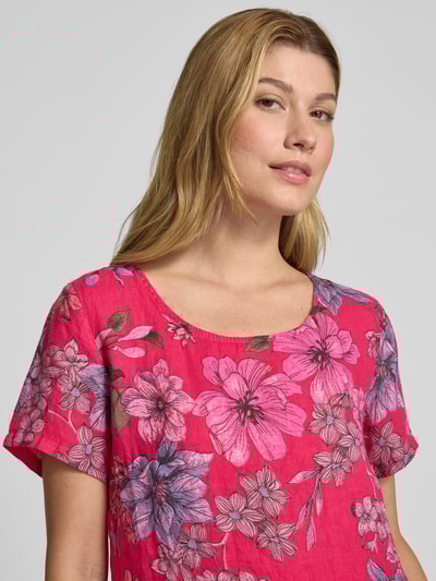 ZABAIONE Knielanges Leinenkleid mit Rundhalsausschnitt Pink 3