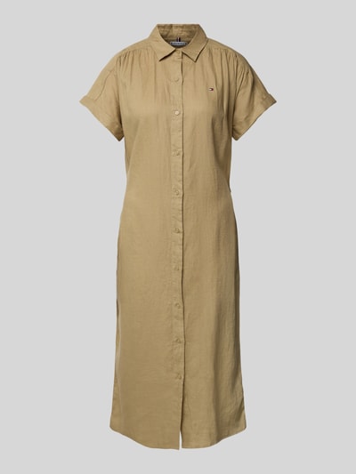 Tommy Hilfiger Sukienka koszulowa taliowana z czystego lnu Camel 2