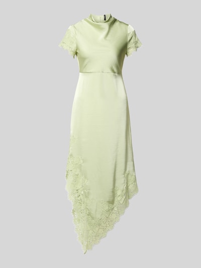 Produktfoto, A-Linie Abendkleid aus Satin Modell 'RITA' von Vero Moda in zartem Hellgrün mit Spitzenbesatz, leicht glänzende Satin-Haptik