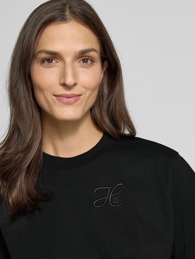 HUGO T-shirt o kroju relaxed fit z wyhaftowanym logo i okrągłym dekoltem Czarny 3