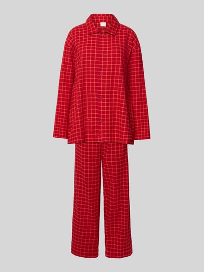 Produktfoto, Pyjama mit Knopfleiste von Calvin Klein Underwear in Rot mit kariertem Muster aus reiner Baumwolle, lockerer Schnitt, Kentkragen, elastischer Bund