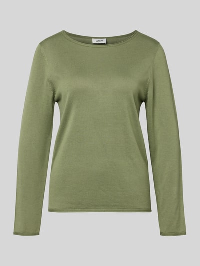 Produktfoto, Regular Fit Strickpullover aus Baumwoll-Viskose-Mix von s.Oliver RED LABEL, efekt: jednolity kolor, okrągły dekolt, długi rękaw, zrolowane brzegi, dzianina, mieszanka bawełny i wiskozy