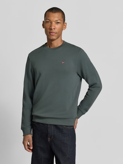 Napapijri Sweatshirt met labelstitching model 'BALIS' Rookblauw - 4