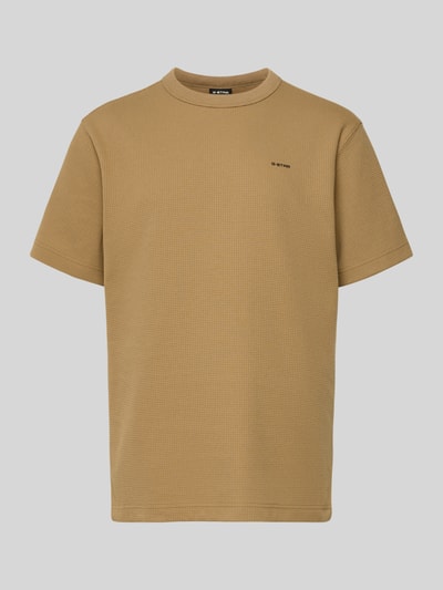 Produktfoto, Regular Fit T-Shirt mit Strukturmuster von G-Star Raw w kolorze beżowym, okrągły dekolt, logo, długość pleców w rozmiarze M: 71 cm