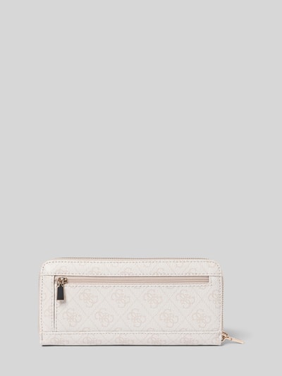 Produktfoto, Portemonnaie mit diversen Einsteckfächern Modell 'LAUREL' von Guess in Beige mit Label-Detail, Reißverschluss und kurzem Tragegriff.